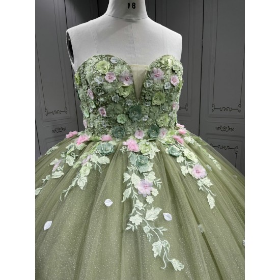 Mumuleo Sage Green Quinceanera Dress Lace Appliques 15 Dresses Ball Gown Vestidos Anos Quinceaneras Vestido Fiesta