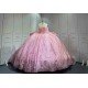 Mumuleo Pink Sweetheart Corset Quinceañera Dress | Sparkly Sequin Beaded Ball Gown with Oversized Big Bow Back & Train