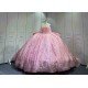 Mumuleo Pink Sweetheart Corset Quinceañera Dress | Sparkly Sequin Beaded Ball Gown with Oversized Big Bow Back & Train