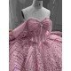Mumuleo Pink Sweetheart Corset Quinceañera Dress | Sparkly Sequin Beaded Ball Gown with Oversized Big Bow Back & Train