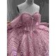 Mumuleo Pink Sweetheart Corset Quinceañera Dress | Sparkly Sequin Beaded Ball Gown with Oversized Big Bow Back & Train