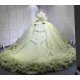Mumuleo Sage Green Off Shoulder Corset Quinceañera Dress | 3D Floral Beaded Big Bow Back Tulle Ball Gown with Ruffle Train