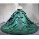 Mumuleo Luxury Emerald Green Satin Quinceañera Dress | Off Shoulder Beaded Lace Ball Gown with Big Bow & Long Train