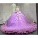 Mumuleo Purple Quinceañera Dress | Off Shoulder Sweetheart Ballgown with 3D Florals, Crystal Tassel Sleeves & Giant Tiered Satin Back Bow
