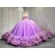 Mumuleo Purple Quinceañera Dress | Off Shoulder Sweetheart Ballgown with 3D Florals, Crystal Tassel Sleeves & Giant Tiered Satin Back Bow