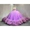 Mumuleo Purple Quinceañera Dress | Off Shoulder Sweetheart Ballgown with 3D Florals, Crystal Tassel Sleeves & Giant Tiered Satin Back Bow