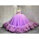 Mumuleo Purple Quinceañera Dress | Off Shoulder Sweetheart Ballgown with 3D Florals, Crystal Tassel Sleeves & Giant Tiered Satin Back Bow