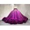 Mumuleo Dark Purple Glitter Tulle Quinceañera Dress | Off Shoulder 3D Floral Beaded Ball Gown with Big Bow & Ruffle Train