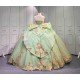 Mumuleo Sage Green Sparkly Tulle Quinceañera Dress | Strapless Gold Sequin Lace Ball Gown with Oversized Back Bow