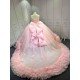 Pink Sparkly Tulle Quinceañera Dress | Sweetheart Crystal Beaded Ball Gown with Oversized Ruffle Back Bow