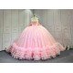 Pink Sparkly Tulle Quinceañera Dress | Sweetheart Crystal Beaded Ball Gown with Oversized Ruffle Back Bow
