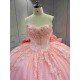 Pink Sparkly Tulle Quinceañera Dress | Sweetheart Crystal Beaded Ball Gown with Oversized Ruffle Back Bow
