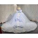 Mumuleo Sky Blue Glitter Quinceañera Dress | Off Shoulder Rhinestone Corset Ball Gown with White Lace & Multiple Large Tulle Bows