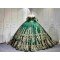 Mumuleo Emerald Green Quinceañera Dress | Off Shoulder Sweetheart Ballgown with Gold Sequin Lace, Detachable Sleeves & Giant Back Bow