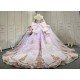 Lavender Quinceañera Dress | Off Shoulder Sweetheart Ballgown with Gold Lace, Rhinestone Tassel Sleeves & Giant Back Bow