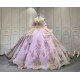 Lavender Quinceañera Dress | Off Shoulder Sweetheart Ballgown with Gold Lace, Rhinestone Tassel Sleeves & Giant Back Bow