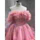 Mumuleo Pink Off Shoulder Quinceanera Dresses Heavy Beaded Ruffle Tulle Ball Gown Detachable Skirt Long Train Vestidos De 15 Anos Sweet 16 Prom Evening Gowns