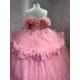 Mumuleo Pink Off Shoulder Quinceanera Dresses Heavy Beaded Ruffle Tulle Ball Gown Detachable Skirt Long Train Vestidos De 15 Anos Sweet 16 Prom Evening Gowns