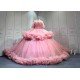 Mumuleo Pink Off Shoulder Quinceanera Dresses Heavy Beaded Ruffle Tulle Ball Gown Detachable Skirt Long Train Vestidos De 15 Anos Sweet 16 Prom Evening Gowns