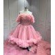 Mumuleo Pink Off Shoulder Quinceanera Dresses Heavy Beaded Ruffle Tulle Ball Gown Detachable Skirt Long Train Vestidos De 15 Anos Sweet 16 Prom Evening Gowns