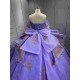 Mumuleo Lavender Quinceanera Dress Off Shoulder Sweetheart Gold Glitter Appliques Beaded Tassels Big Bow Lace Up Back Long Train Ball Gown Vestidos De 15 Anos