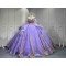 Mumuleo Lavender Quinceanera Dress Off Shoulder Sweetheart Gold Glitter Appliques Beaded Tassels Big Bow Lace Up Back Long Train Ball Gown Vestidos De 15 Anos