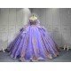 Mumuleo Lavender Quinceanera Dress Off Shoulder Sweetheart Gold Glitter Appliques Beaded Tassels Big Bow Lace Up Back Long Train Ball Gown Vestidos De 15 Anos