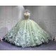 Mumuleo Sage Green Quinceanera Dress Sweetheart Beaded Lace Appliques Ruffled Tulle Ball Gown Detachable Cape Lace Up Back Long Train Vestidos De 15 Anos