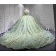 Mumuleo Sage Green Quinceanera Dress Sweetheart Beaded Lace Appliques Ruffled Tulle Ball Gown Detachable Cape Lace Up Back Long Train Vestidos De 15 Anos