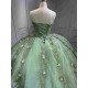 Mumuleo Sage Green Quinceanera Dress Sweetheart Beaded Lace Appliques Ruffled Tulle Ball Gown Detachable Cape Lace Up Back Long Train Vestidos De 15 Anos