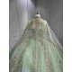 Mumuleo Sage Green Quinceanera Dress Sweetheart Beaded Lace Appliques Ruffled Tulle Ball Gown Detachable Cape Lace Up Back Long Train Vestidos De 15 Anos