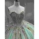 Mumuleo Sage Green Quinceanera Dress Sweetheart Beaded Lace Appliques Ruffled Tulle Ball Gown Detachable Cape Lace Up Back Long Train Vestidos De 15 Anos