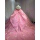 Mumuleo Pink Off Shoulder Quinceanera Dress 3D Floral Appliques Beaded Corset Huge Back Bow Glitter Tulle Ball Gown Long Train Vestidos De 15 Anos Sweet 16 Dress