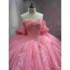 Mumuleo Pink Off Shoulder Quinceanera Dress 3D Floral Appliques Beaded Corset Huge Back Bow Glitter Tulle Ball Gown Long Train Vestidos De 15 Anos Sweet 16 Dress