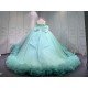 Mumuleo Mint Green Off Shoulder Quinceanera Dress 3D Floral Beaded Corset Big Bow Ruffle Tulle Ball Gown Long Train Vestidos De 15 Anos Sweet 16 Birthday Dress