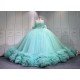 Mumuleo Mint Green Off Shoulder Quinceanera Dress 3D Floral Beaded Corset Big Bow Ruffle Tulle Ball Gown Long Train Vestidos De 15 Anos Sweet 16 Birthday Dress