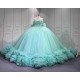Mumuleo Mint Green Off Shoulder Quinceanera Dress 3D Floral Beaded Corset Big Bow Ruffle Tulle Ball Gown Long Train Vestidos De 15 Anos Sweet 16 Birthday Dress