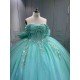Mumuleo Mint Green Off Shoulder Quinceanera Dress 3D Floral Beaded Corset Big Bow Ruffle Tulle Ball Gown Long Train Vestidos De 15 Anos Sweet 16 Birthday Dress