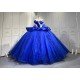 Mumuleo Royal Blue Sweetheart Quinceanera Dress 3D Floral Lace Sequin Ball Gown Big Bow Corset Back Long Train Vestidos De 15 Anos Sweet 16 Party Gowns