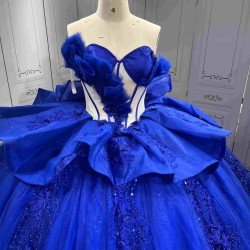 Mumuleo Royal Blue Sweetheart Quinceanera Dress 3D Floral Lace Sequin Ball Gown Big Bow Corset Back Long Train Vestidos De 15 Anos Sweet 16 Party Gowns
