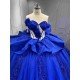 Mumuleo Royal Blue Sweetheart Quinceanera Dress 3D Floral Lace Sequin Ball Gown Big Bow Corset Back Long Train Vestidos De 15 Anos Sweet 16 Party Gowns