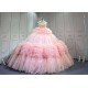 Blush Pink Sweetheart Quinceanera Dress Heavy Ruffled Tulle Ball Gown Corset Back Long Train Vestidos De 15 Anos Sweet 16 Birthday Party Gowns