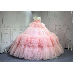 Blush Pink Sweetheart Quinceanera Dress Heavy Ruffled Tulle Ball Gown Corset Back Long Train Vestidos De 15 Anos Sweet 16 Birthday Party Gowns