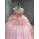 Blush Pink Sweetheart Quinceanera Dress Heavy Ruffled Tulle Ball Gown Corset Back Long Train Vestidos De 15 Anos Sweet 16 Birthday Party Gowns