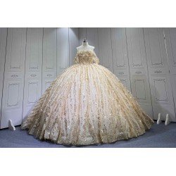 Mumuleo Luxury Champagne Quinceanera Floor-Length Ball Gown Dresses with Knitted Lace Floral Appliques Natural Waistline Bow