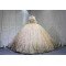 Mumuleo Luxury Champagne Quinceanera Floor-Length Ball Gown Dresses with Knitted Lace Floral Appliques Natural Waistline Bow