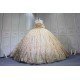 Mumuleo Luxury Champagne Quinceanera Floor-Length Ball Gown Dresses with Knitted Lace Floral Appliques Natural Waistline Bow
