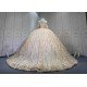 Mumuleo Luxury Champagne Quinceanera Floor-Length Ball Gown Dresses with Knitted Lace Floral Appliques Natural Waistline Bow