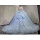 Mumuleo Sky Blue Sparkly Detachable Sweep Train Ball Gown Floor-Length Modern Satin Print Knitted Teenagers Quinceanera Dresses