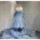 Mumuleo Sky Blue Sparkly Detachable Sweep Train Ball Gown Floor-Length Modern Satin Print Knitted Teenagers Quinceanera Dresses